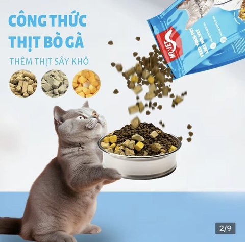Thức ăn hạt kết hợp thịt sấy cho mèo mọi lứa tuổi MR VET 1KG - Siêu dinh dưỡng , giá rẻ